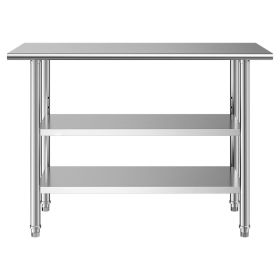 Stainless Steel Work Table, 24x48 Inch Food Prep Table with 2 Shelves, Commercial Kitchen Workstation, Metal Heavy Duty Utility Worktable