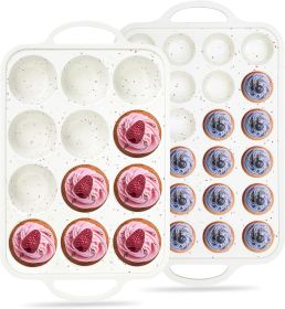 Regular 12 Cup and Mini 24 Cup Nonstick Cupcake Pan Set Silicone Muffin Pan for Baking Silicone Cupcake Mold with Metal Reinforced Frame BPA Free
