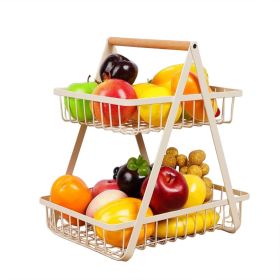 2 Tier Countertop Fruit Basket Black Rectangular Metal Wire Storage Stand For Kitchen Counter Or Dining Table Fruit Vegetable Bread Snack Organiz (Option: White)