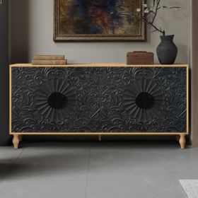Black Carved Symmetrical Design Door And Wood Coloured Frame For TV Stand Table,Living Room ,Entryway (Option: Black Natural)