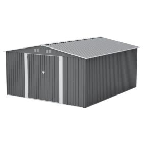 12×14 ft Outdoor Metal Storage Shed, Large Garden Tool Shed with Lockable Double Doors, Waterproof Yard Building, Patio, Light Gray (Option: Gray)
