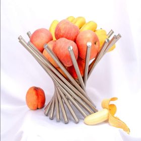 Stainless Steel Rotating Fruit Basket Silver Foldable Fruit Bowl And Display Stand With Peeler For Kitchen Countertop And Dining Table (Option: 15X10 inch)