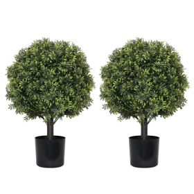 22in Artificial Topiary Boxwood Ball Trees – Faux Evergreen Potted Shrubs for Porch, Patio, Entryway, or Indoor Living Room Decor, 2pcs/set (Option: Green)
