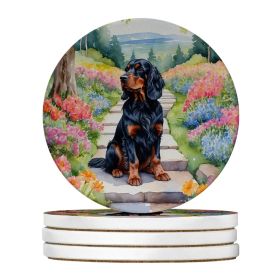 Gordon Setter Spring Path Large Sandstone Coasters Pack of 4 Absorbent Round Coasters Decor Gifts for Men or Women, 4 in, Multicolor (Option: Default)